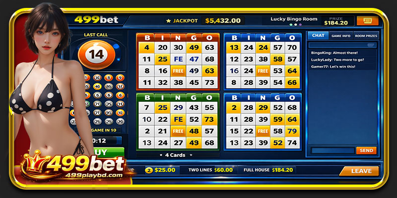 499bet bingo online game interface with digital cards